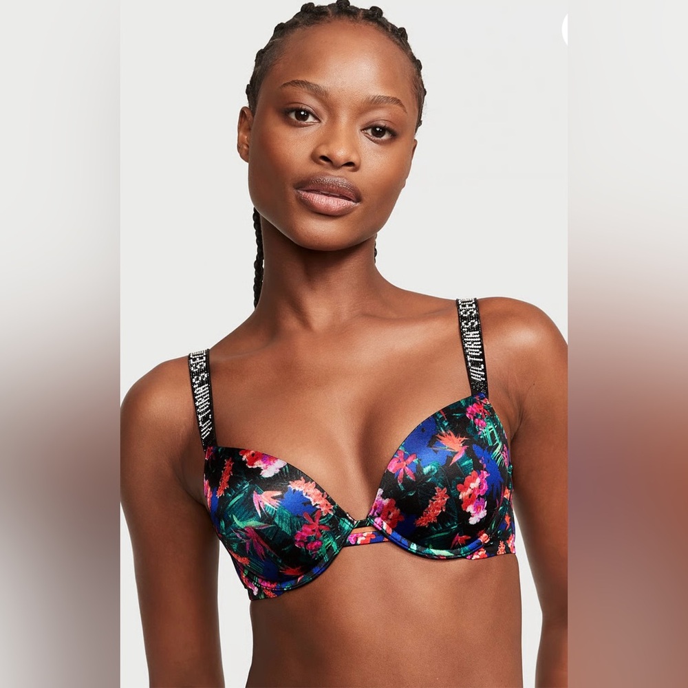 Victoria’s Secret Very Sexy Shine Strap Push up Floral Print Bra with Blue 32 C